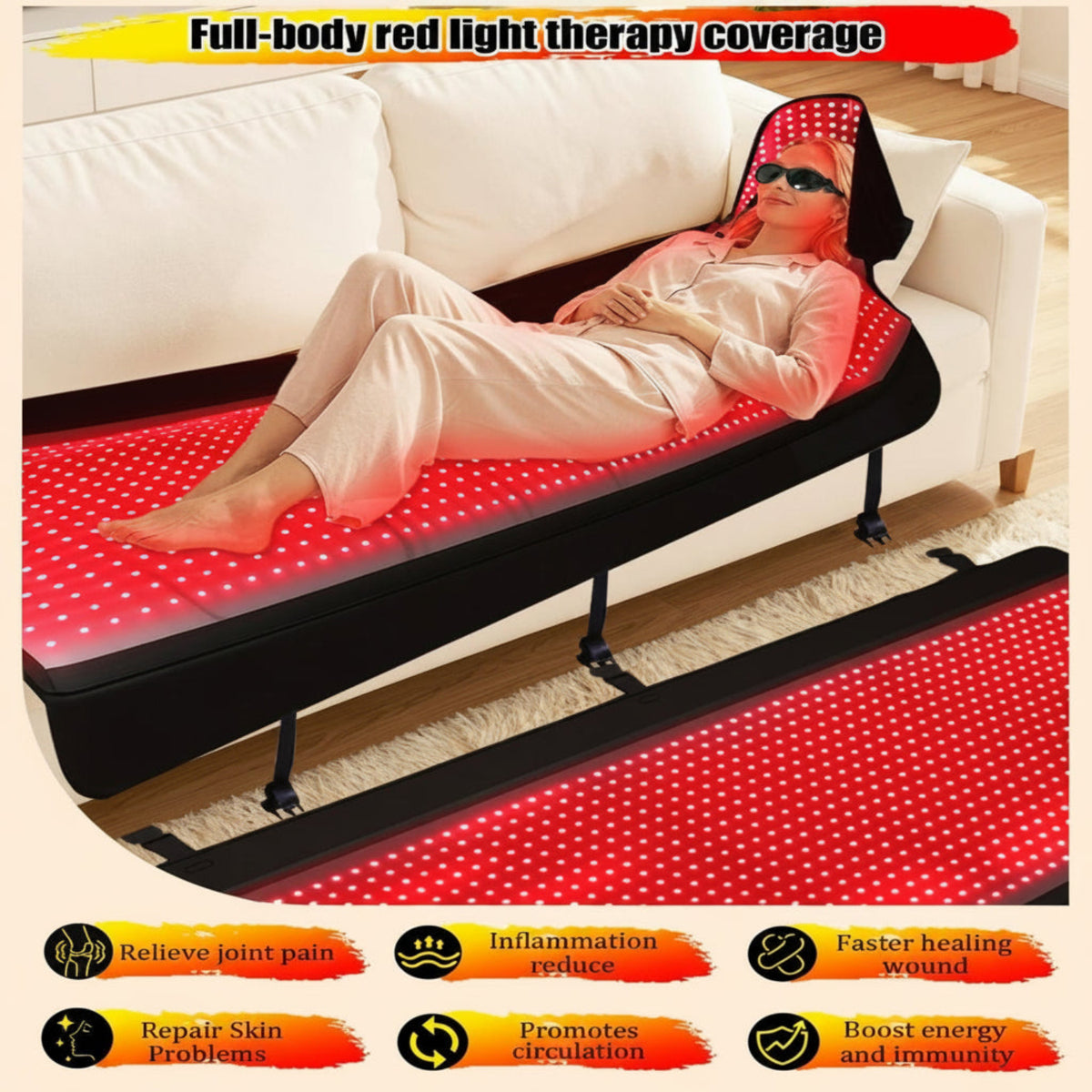 Red Light Therapy Mat for Full Body — 81"X33" Infrared Red Light Mat with 2,710 (660Nm & 850Nm) Leds for Home Use