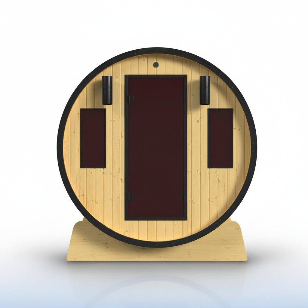 3-Person Capacity Outdoor White Finland Pine Wet/Dry Traditional Barrel Sauna with Black Accents