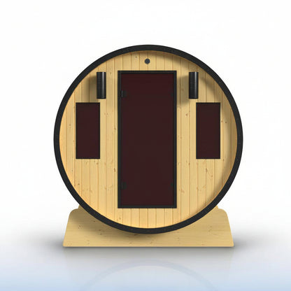 3-Person Capacity Outdoor White Finland Pine Wet/Dry Traditional Barrel Sauna with Black Accents