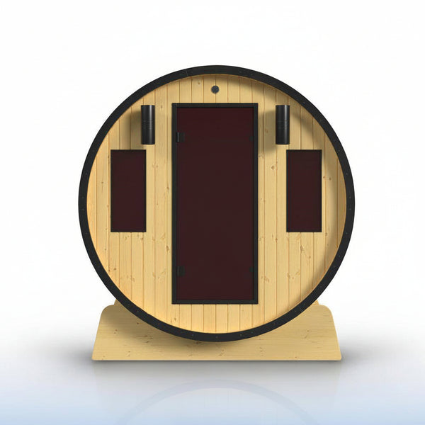 3-Person Capacity Outdoor White Finland Pine Wet/Dry Traditional Barrel Sauna with Black Accents