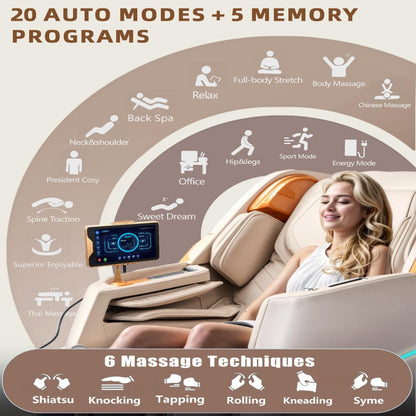 Massage Chair Full Body, 4D Zero Gravity Massage Chairs, 20 Auto Modes, 11 Massage Technique, 40 Airbags Shiatsu Massage, APP Control with Hifi Bluetooth Speaker Beige