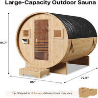 Outdoor Traditional Barrel Sauna | 4-6 Person Wood Sauna, Steam and Wet Sauna with 220V with 6KW Electric Heater, Sauna Stone