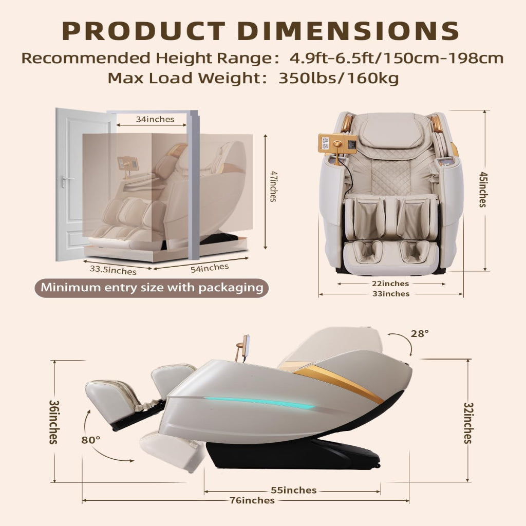 Massage Chair Full Body, 4D Zero Gravity Massage Chairs, 20 Auto Modes, 11 Massage Technique, 40 Airbags Shiatsu Massage, APP Control with Hifi Bluetooth Speaker Beige