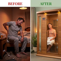 Dynamic Infrared Saunas 4 - Person Indoor Bluetooth Compatible FAR Infrared Sauna in Cedar — Before & After