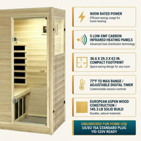 Far Infrared Sauna European Aspen Wood 1 Person Infrared Sauna for Home 905W Low EMF Mini Indoor Sauna with Bluetooth Speakers, Right Door — Results & Stats
