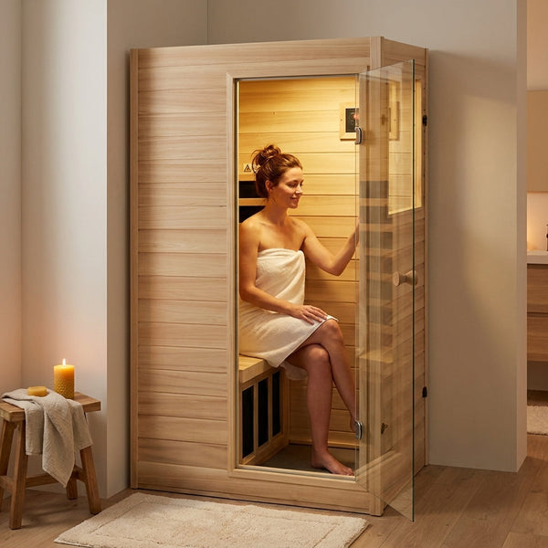 Infrared Sauna Built for Home Wellness, European Aspen Wood, Low EMF Carbon Panels, 905W Heating, Compact