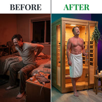 Infrared Sauna Built for Daily Wellness, 4-Person Capacity, Canadian Cedar Wood, Bluetooth Compatible — Before & After