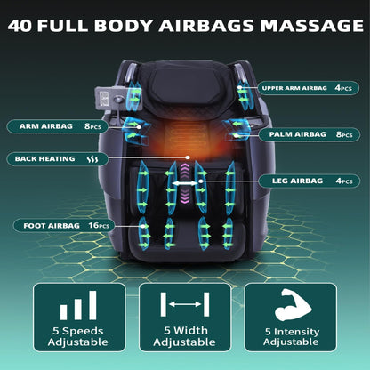 Massage Chair Full Body, 4D Zero Gravity Massage Chairs, 20 Auto Modes, 11 Massage Technique, 40 Airbags Shiatsu Massage, APP Control with Hifi Bluetooth Speaker Black