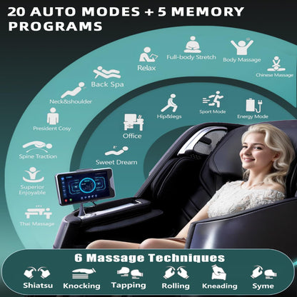 Massage Chair Full Body, 4D Zero Gravity Massage Chairs, 20 Auto Modes, 11 Massage Technique, 40 Airbags Shiatsu Massage, APP Control with Hifi Bluetooth Speaker Black