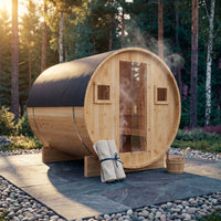 Outdoor Traditional Barrel Sauna | 4-6 Person Wood Sauna, Steam and Wet Sauna with 220V with 6KW Electric Heater, Sauna Stone — Studio Shot