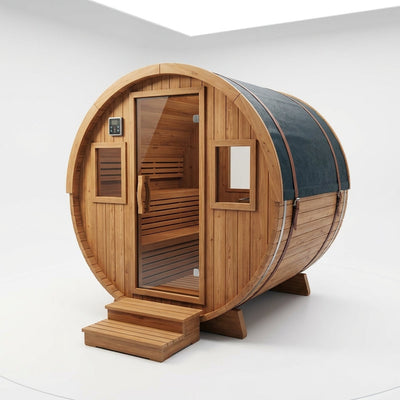 Traditional Barrel Sauna Built for Year-Round Use, 4-6 Person Capacity, 6KW Electric Heater, Steam and Wet Sauna