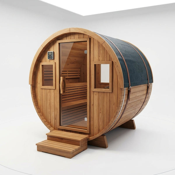 Outdoor Traditional Barrel Sauna | 4-6 Person Wood Sauna, Steam and Wet Sauna with 220V with 6KW Electric Heater, Sauna Stone — Studio Shot
