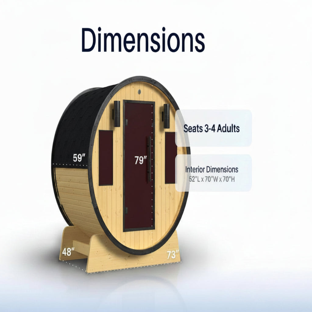 3-Person Capacity Outdoor White Finland Pine Wet/Dry Traditional Barrel Sauna with Black Accents