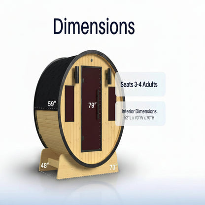 3-Person Capacity Outdoor White Finland Pine Wet/Dry Traditional Barrel Sauna with Black Accents