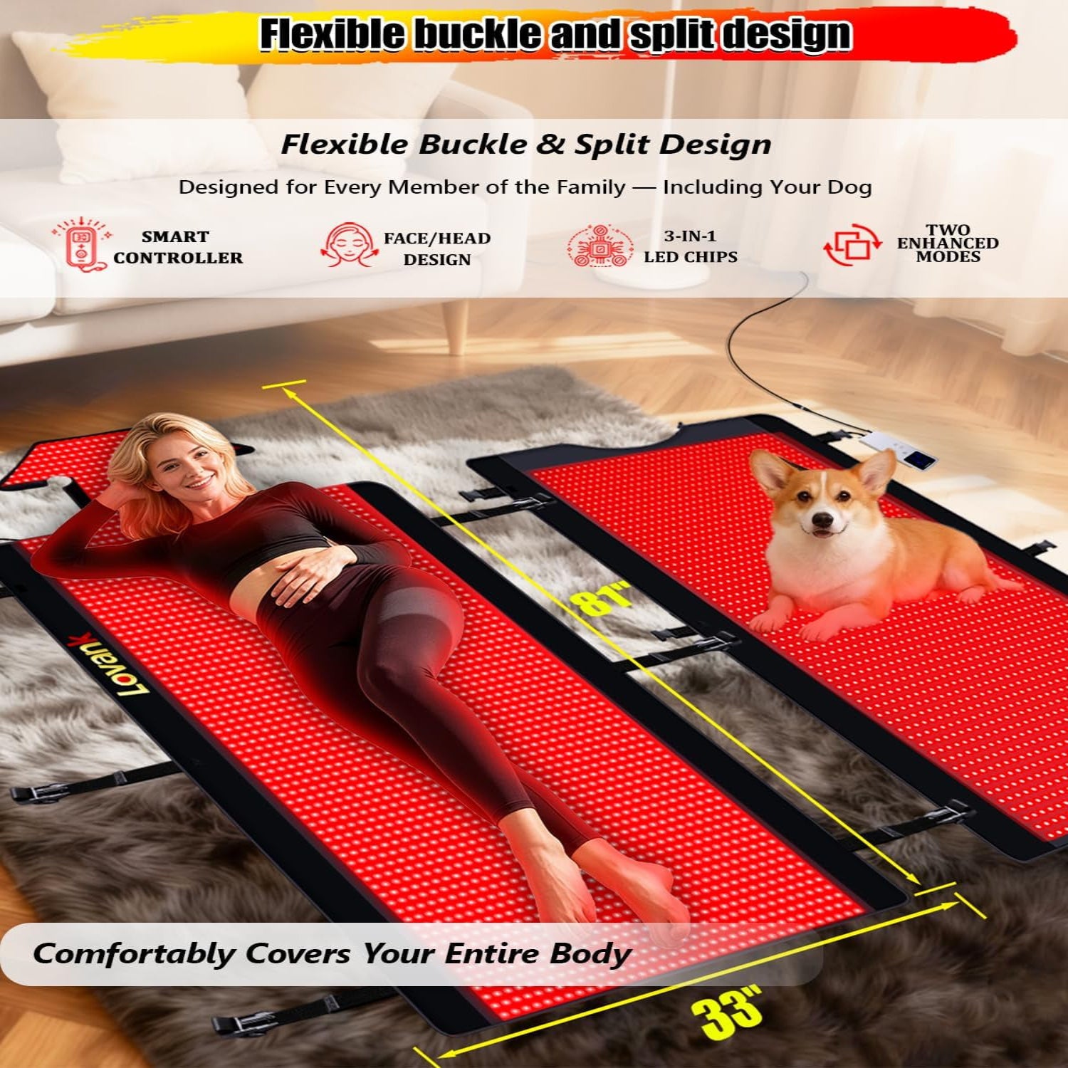 Red Light Therapy Mat for Full Body — 81"X33" Infrared Red Light Mat with 2,710 (660Nm & 850Nm) Leds for Home Use