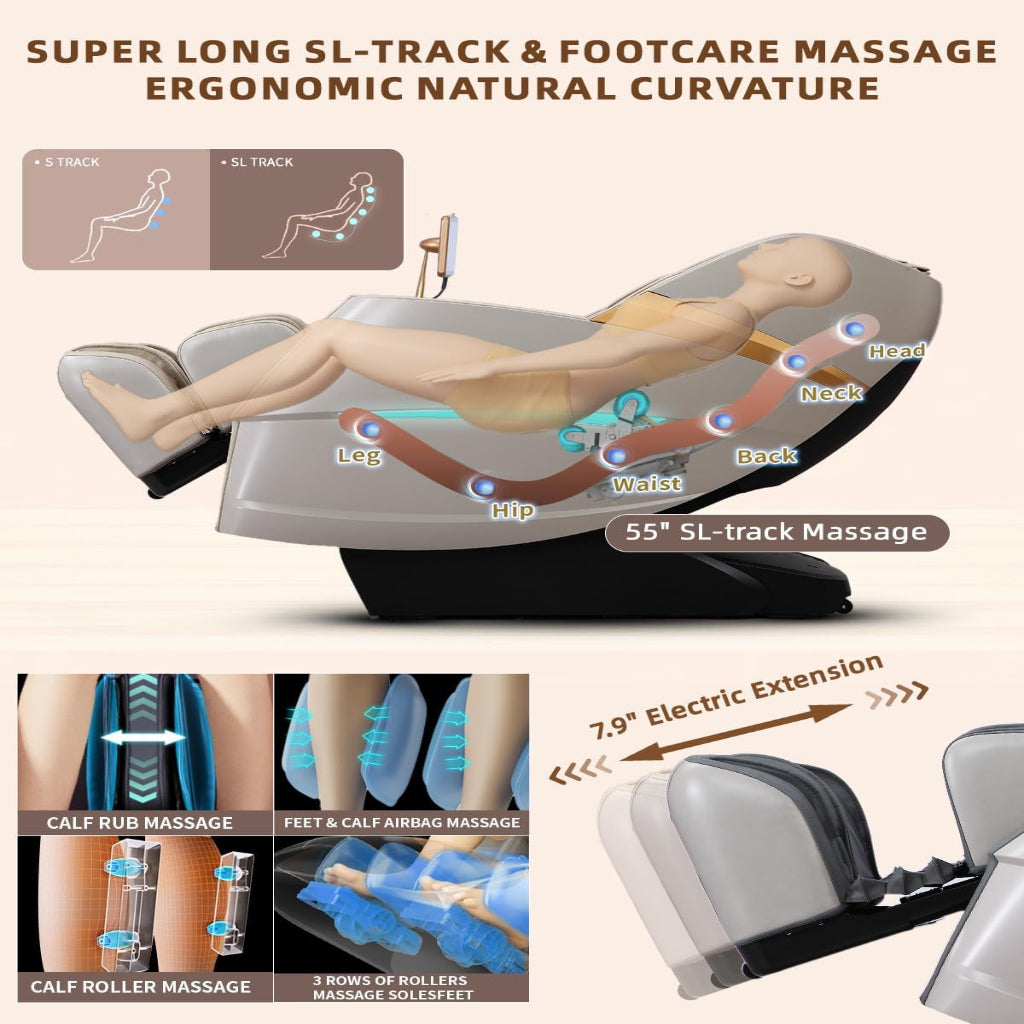 Massage Chair Full Body, 4D Zero Gravity Massage Chairs, 20 Auto Modes, 11 Massage Technique, 40 Airbags Shiatsu Massage, APP Control with Hifi Bluetooth Speaker Beige