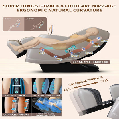 Massage Chair Full Body, 4D Zero Gravity Massage Chairs, 20 Auto Modes, 11 Massage Technique, 40 Airbags Shiatsu Massage, APP Control with Hifi Bluetooth Speaker Beige