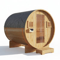 Outdoor Traditional Barrel Sauna | 4-6 Person Wood Sauna, Steam and Wet Sauna with 220V with 6KW Electric Heater, Sauna Stone